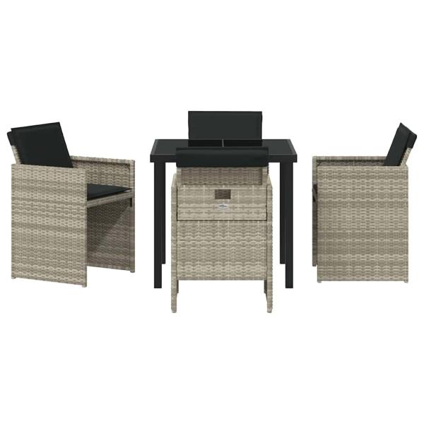 5-teiliges Garten-Essgruppen-Set mit Kissen, hellgrau, Poly-Rattan