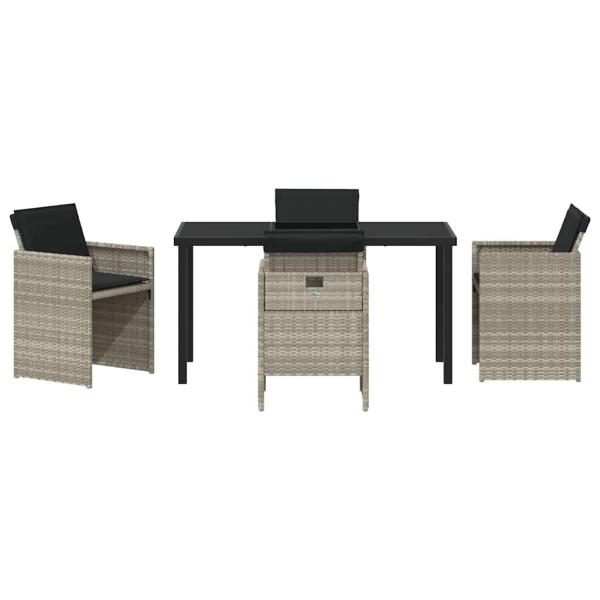 5-teiliges Garten Ess-Set mit Kissen, hellgrau, Poly Rattan