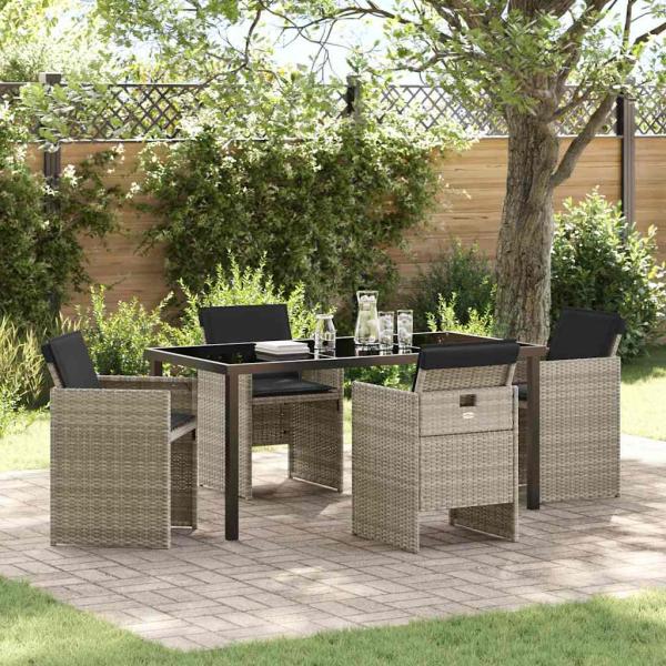 ARDEBO.de - 5-teiliges Garten Essset mit Kissen Hellgraues Poly Rattan