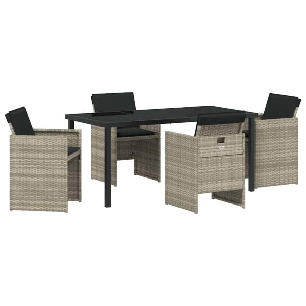 5-teiliges Garten Essset mit Kissen Hellgraues Poly Rattan