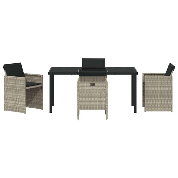 5-teiliges Garten Essset mit Kissen Hellgraues Poly Rattan
