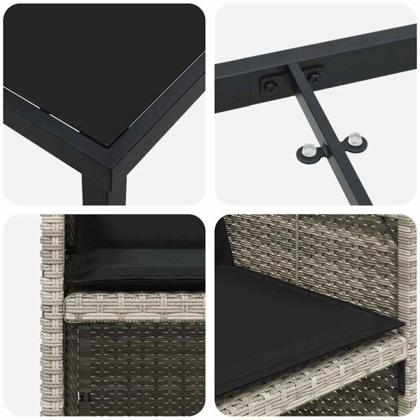 9-teiliges Garten Esstisch Set mit Kissen in Hellgrau aus Poly Rattan