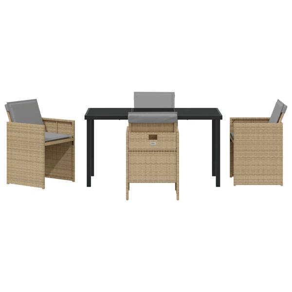 5-teiliges Garten-Esszimmer-Set mit Kissen Beige Poly Rattan