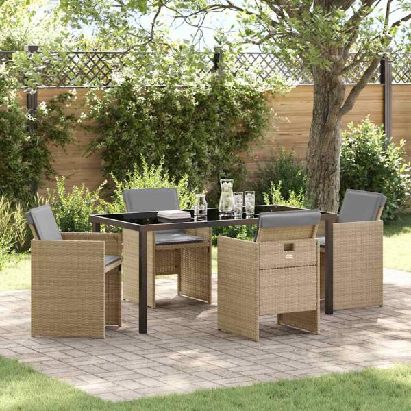 ARDEBO.de - 5-teiliges Garten-Essset mit Kissen Beige Poly Rattan