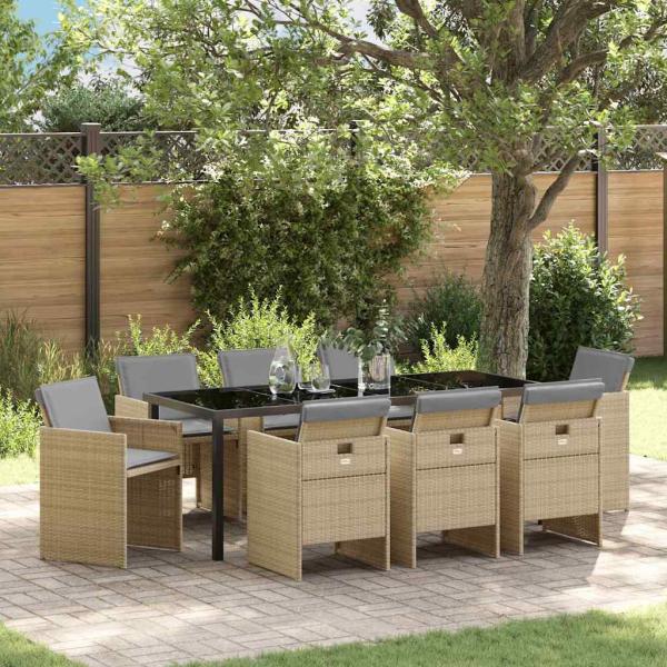 ARDEBO.de - Garten Essgruppe 9 stk. Beige Poly-Rattan