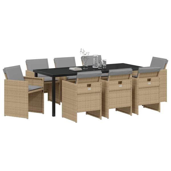 Garten Essgruppe 9 stk. Beige Poly-Rattan