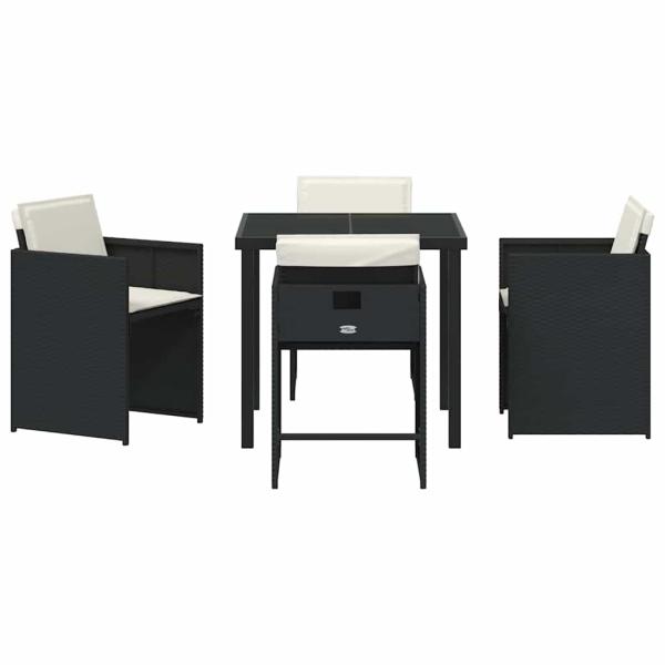 5-teiliges Garten-Dining-Set mit Kissen Schwarz Poly-Rattan