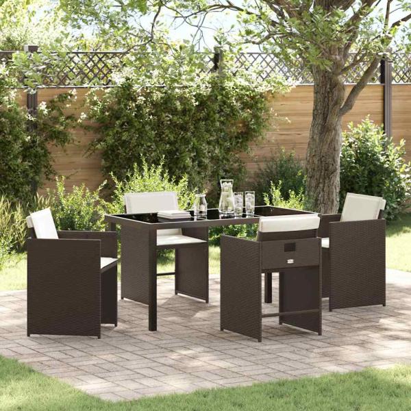 ARDEBO.de - 5-teiliges Garten-Essset mit Kissen Braunes Poly-Rattan