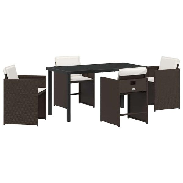 5-teiliges Garten-Essset mit Kissen Braunes Poly-Rattan
