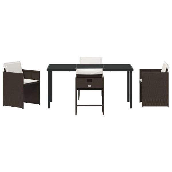 5-teiliges Garten-Ess-Set mit Kissen in braunem Poly-Rattan