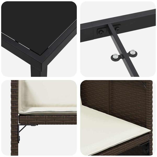 5-teiliges Garten-Ess-Set mit Kissen in braunem Poly-Rattan