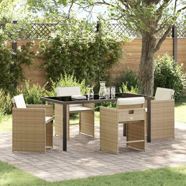 ARDEBO.de - 5-teiliges Garten Esstisch Set mit Kissen - Beiges Poly Rattan