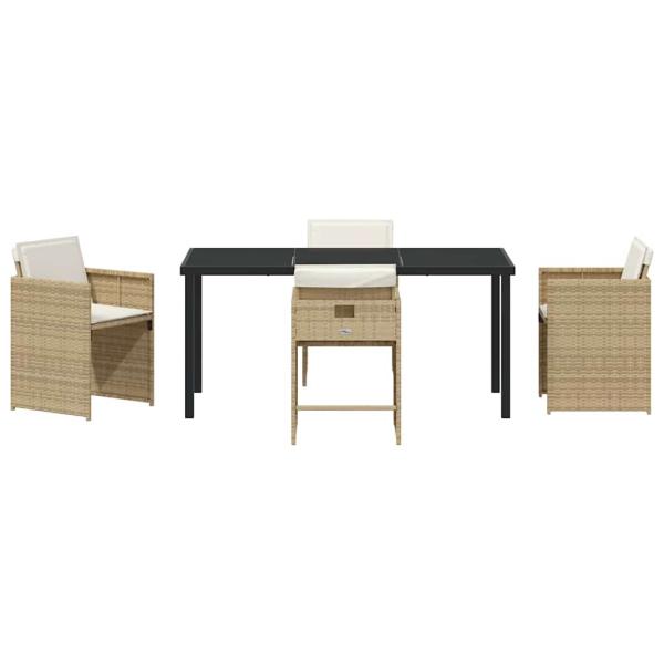 5-teiliges Garten Esstisch Set mit Kissen - Beiges Poly Rattan