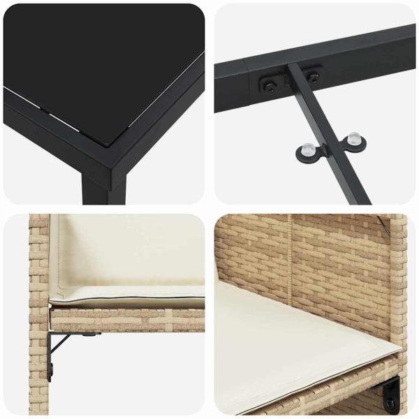 5-teiliges Garten Esstisch Set mit Kissen - Beiges Poly Rattan