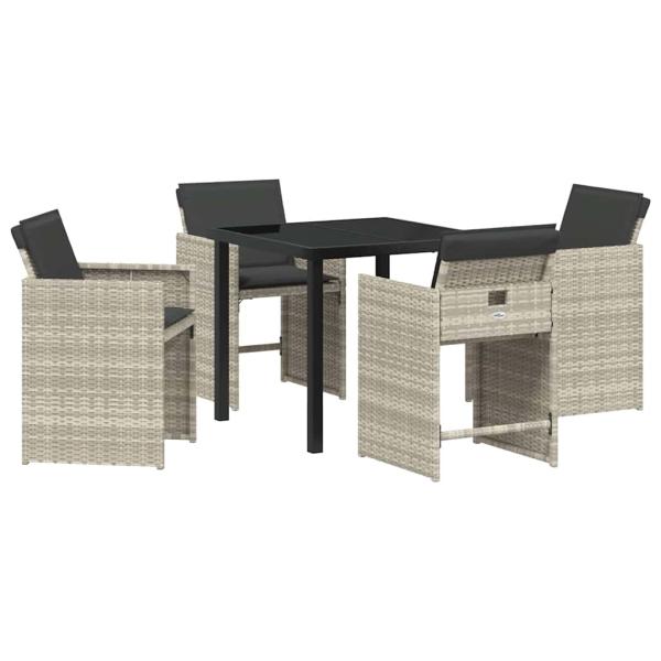 5-teiliges Garten-Ess-Set mit Kissen Hellgrau Poly-Rattan
