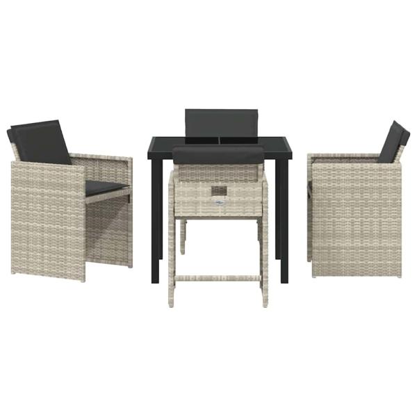 5-teiliges Garten-Ess-Set mit Kissen Hellgrau Poly-Rattan
