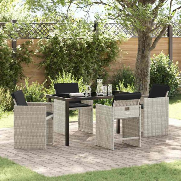 ARDEBO.de - 5-teiliges Garten-Essgruppen-Set mit Kissen, Hellgrau, Poly-Rattan