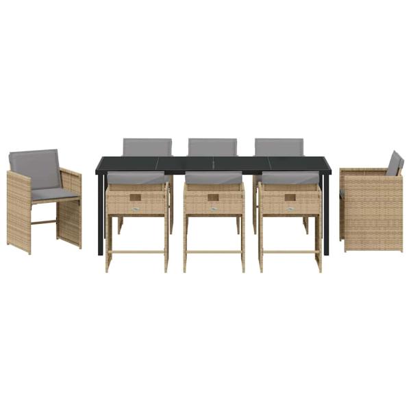 Garten Essgruppe mit Kissen 9 pcs Beige Poly-Rattan