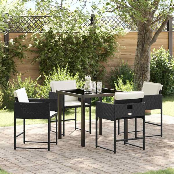 ARDEBO.de - 5-teilige Garten-Essgruppe mit Kissen aus schwarzem Poly-Rattan
