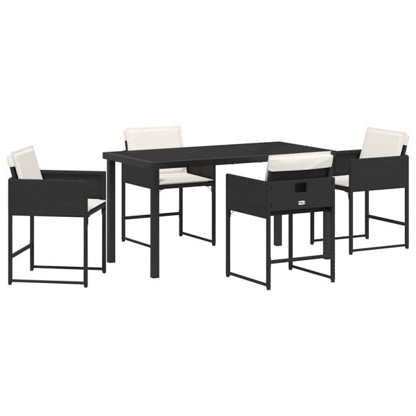 5-teiliges Gartenset mit Kissen aus schwarzem Poly-Rattan