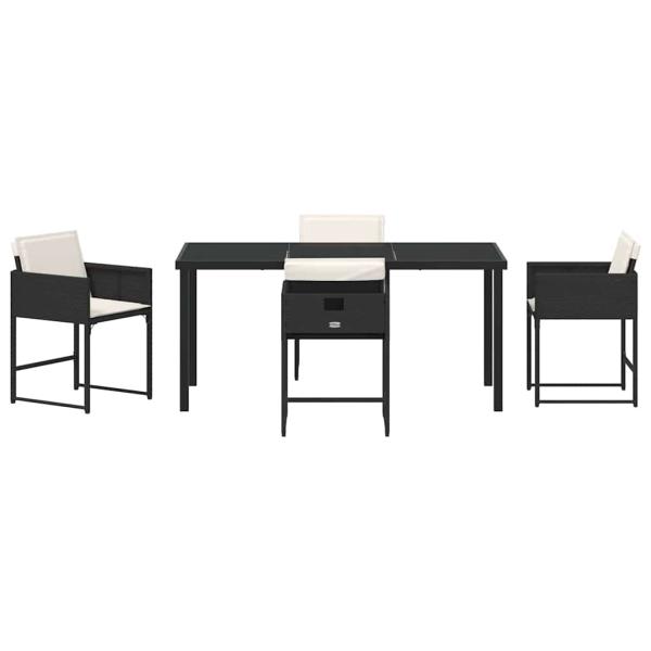 5-teiliges Garten-Esstisch-Set mit Kissen Schwarz Poly-Rattan