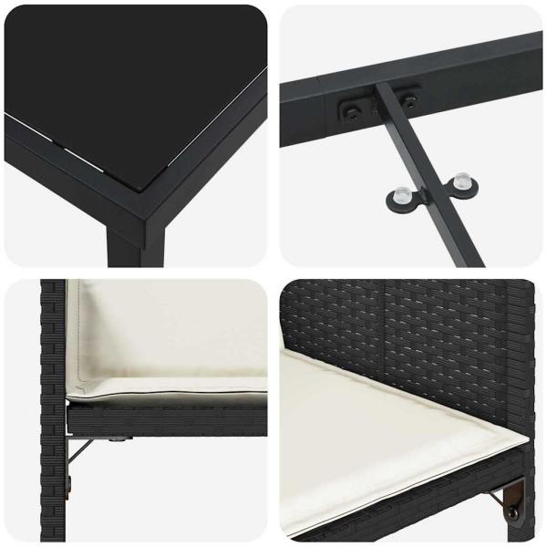 5-teiliges Garten-Esstisch-Set mit Kissen Schwarz Poly-Rattan