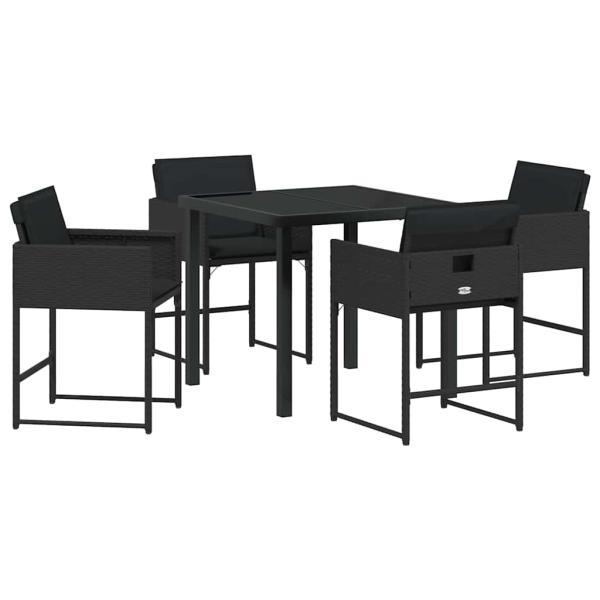 5-teiliger Garten Essplatz mit Kissen Schwarzes Poly-Rattan