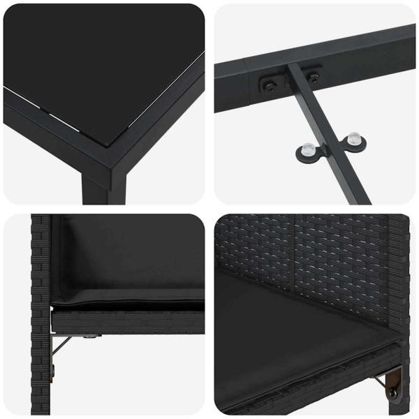 Garten Essgruppe mit Kissen 9 pcs Schwarz Poly-Rattan