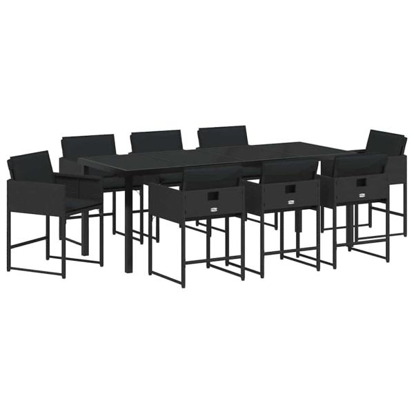 Garten Essgruppe mit Kissen 9 pcs Schwarz Poly-Rattan