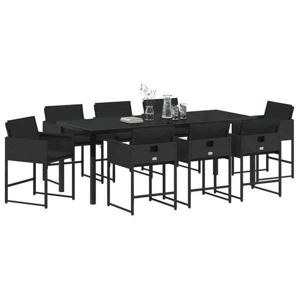 Garten Essgruppe mit Kissen 9 pcs Schwarz Poly-Rattan