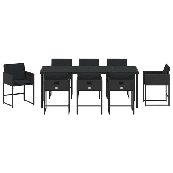Garten Essgruppe mit Kissen 9 pcs Schwarz Poly-Rattan