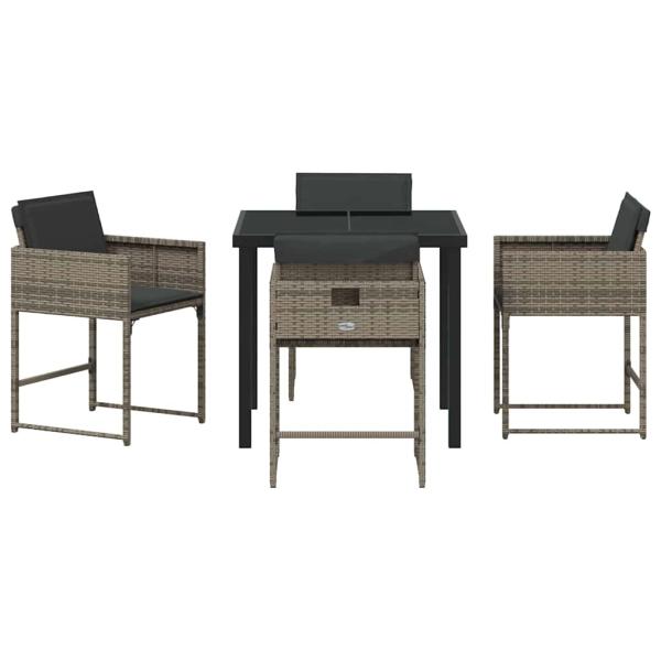 5-teiliges Garten Essset mit Kissen aus grauem Poly-Rattan