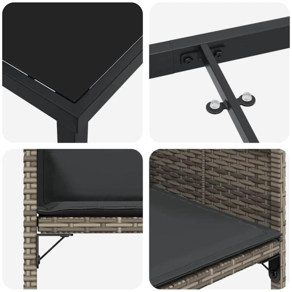 5-teiliges Garten Essset mit Kissen aus grauem Poly-Rattan