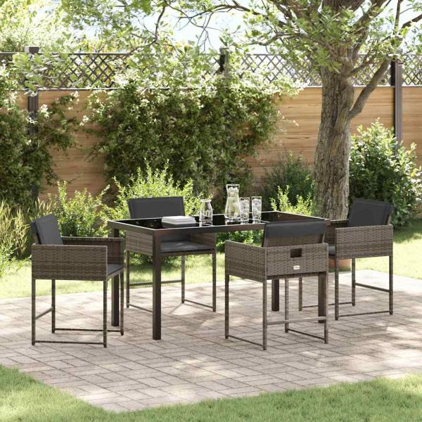 ARDEBO.de - 5-teilige Garten-Essgruppe mit Kissen in Grau aus Poly-Rattan