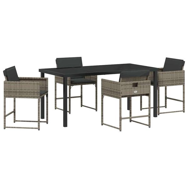 5-teiliges Garten-Essgruppen-Set mit Kissen Grau Poly-Rattan