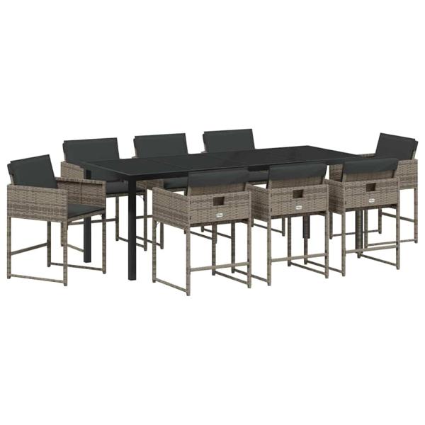 ARDEBO.de - 9-teiliges Garten Essset mit Kissen Grau Poly-Rattan