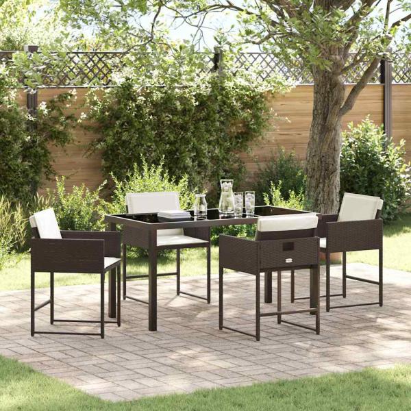 ARDEBO.de - 5-teiliges Garten Esszimmer Set mit Kissen Braun Poly Rattan