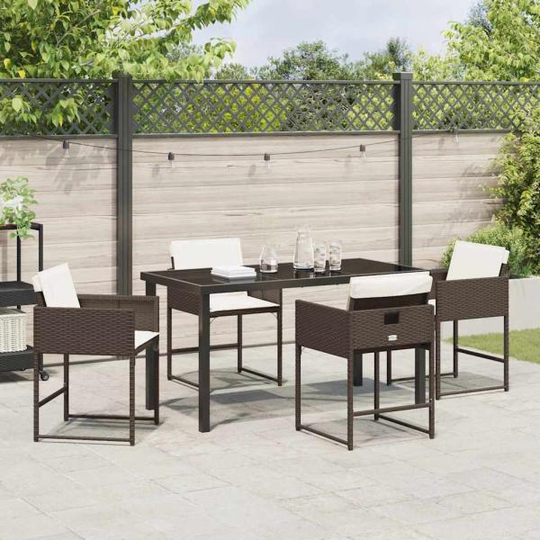 5-teiliges Garten Esszimmer Set mit Kissen Braun Poly Rattan