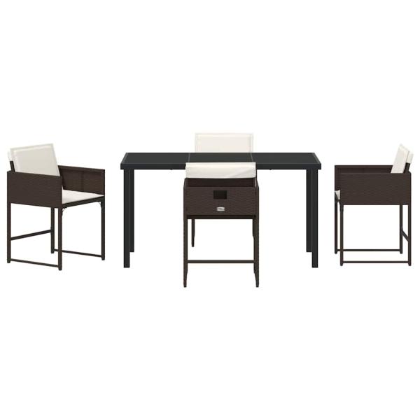 5-teiliges Garten Esszimmer Set mit Kissen Braun Poly Rattan