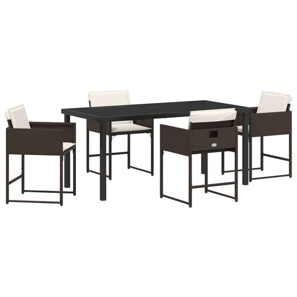 5-teiliges Garten Essset mit Kissen Braun Poly Rattan