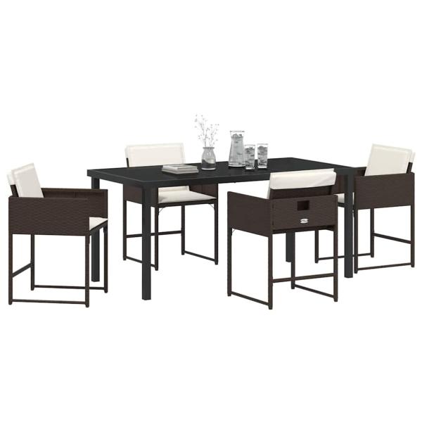 5-teiliges Garten Essset mit Kissen Braun Poly Rattan