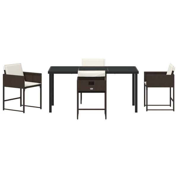 5-teiliges Garten Essset mit Kissen Braun Poly Rattan