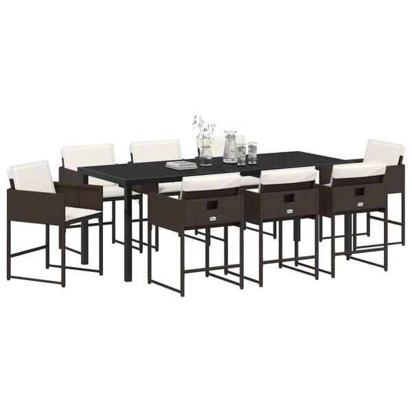 Garten Essgruppe 9 stk. Braun Poly-Rattan