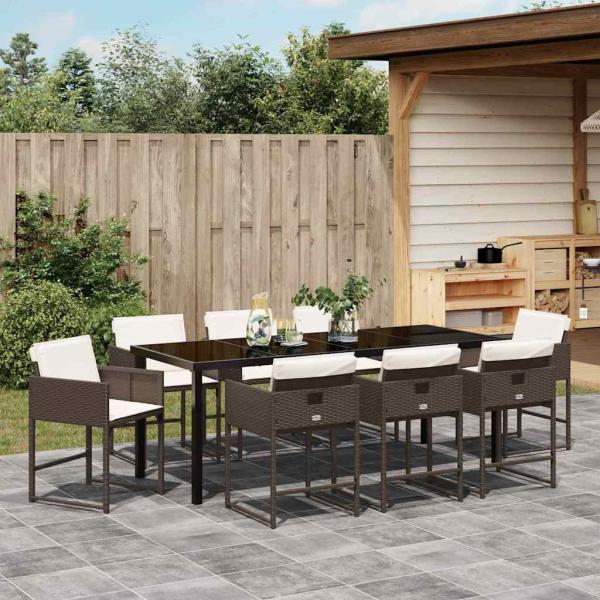 Garten Essgruppe 9 stk. Braun Poly-Rattan