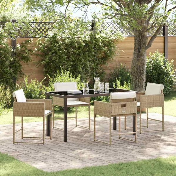 ARDEBO.de - 5-teiliges Garten Esszimmer Set mit Kissen Beige Poly Rattan