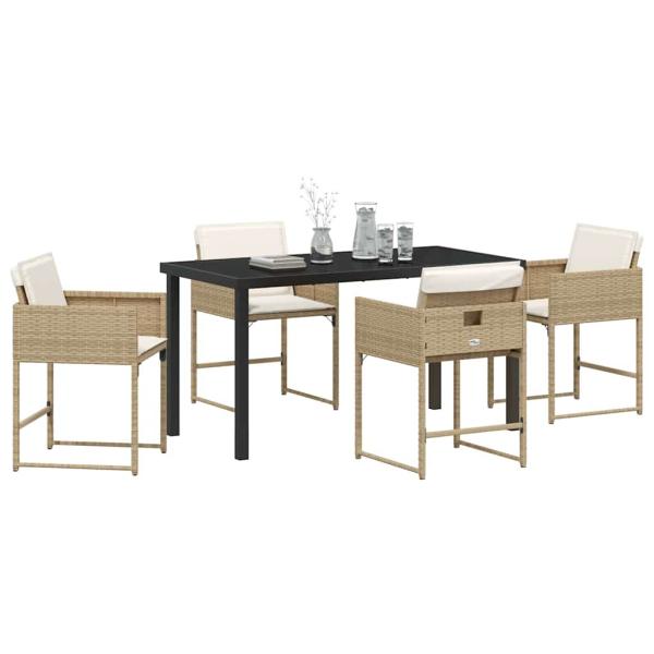 5-teiliges Garten Esszimmer Set mit Kissen Beige Poly Rattan