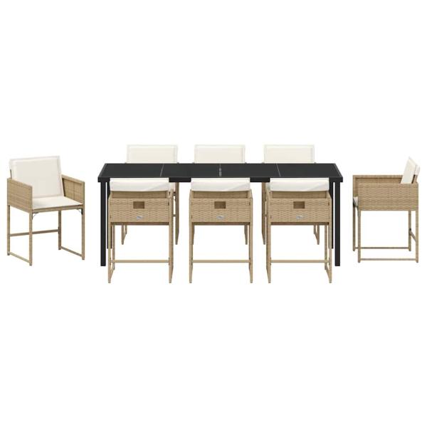 9-teiliges Garten-Essset mit Kissen Beige Poly Rattan