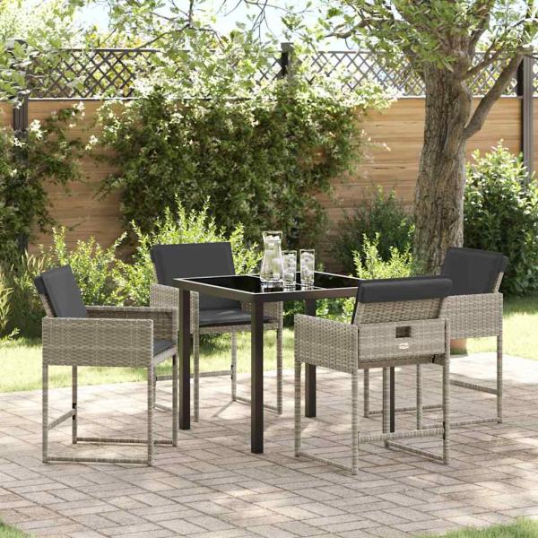 ARDEBO.de - 5-teiliges Garten-Essset mit Kissen in Hellgrau aus Poly-Rattan