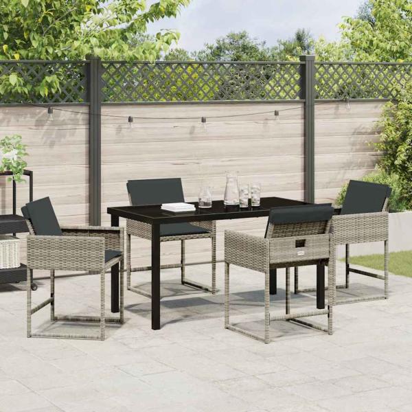 5-teiliges Garten-Dining-Set mit Kissen in Hellgrau aus Poly-Rattan