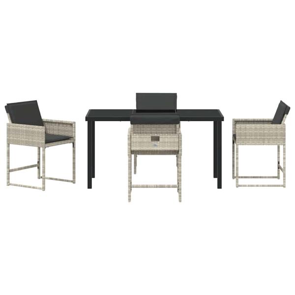 5-teiliges Garten-Dining-Set mit Kissen in Hellgrau aus Poly-Rattan